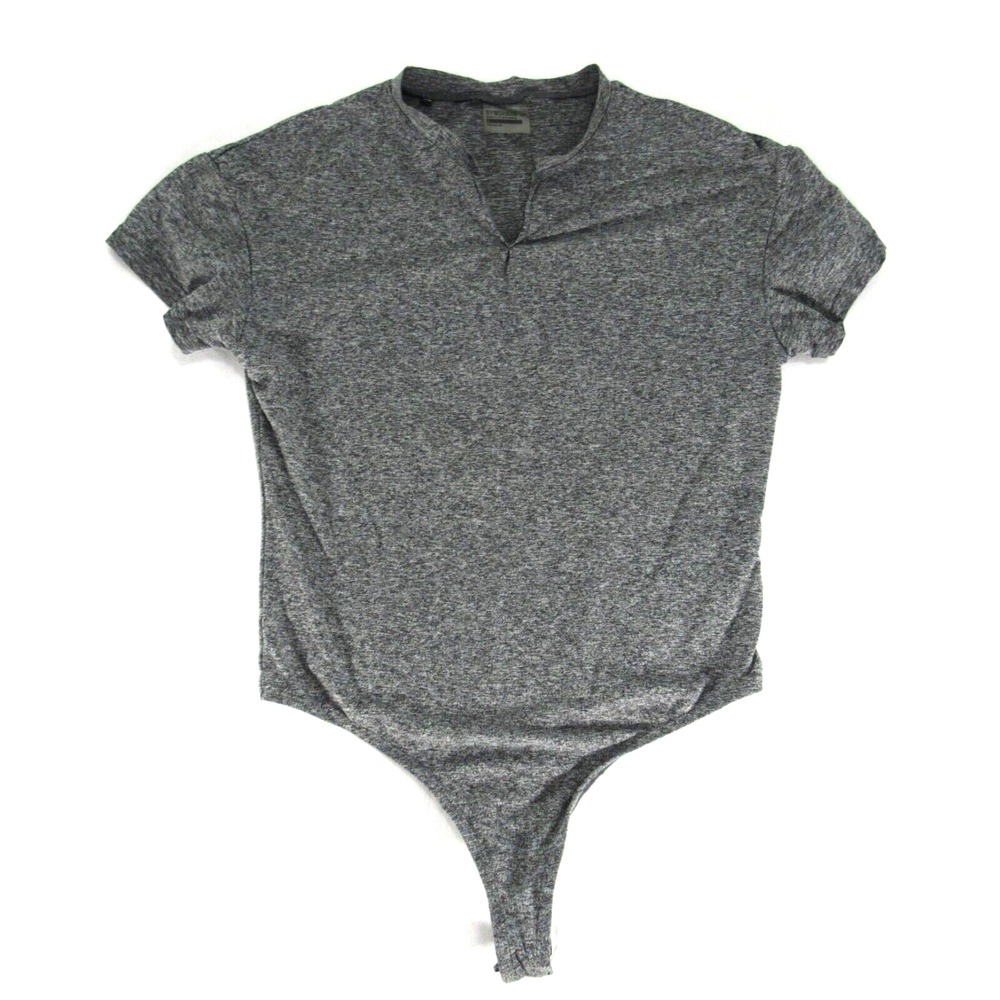 Gymshark Bodysuit Womens Size Small Power Down Gray Short Sleeve V neck Pullover